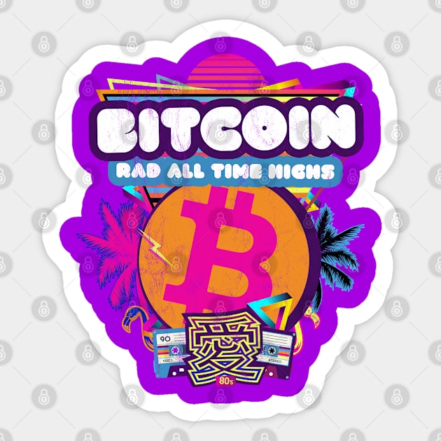 Bitcoin All Time Highs Retrowave 80s Cassette Tapes Trader Sticker by MapYourWorld